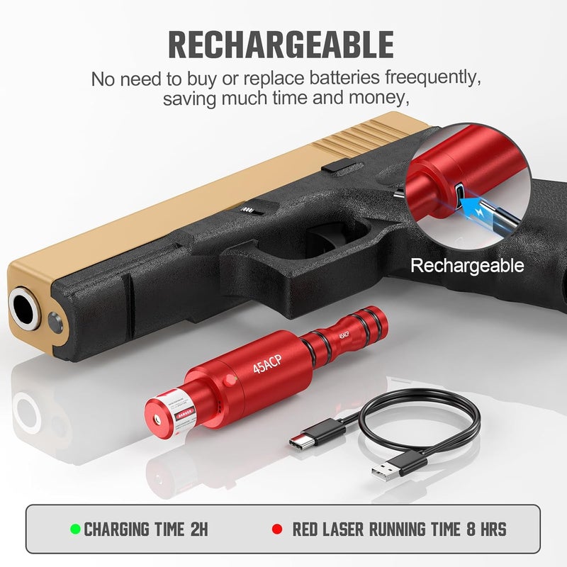 VANTARA 2-in-1 Laser Cartridge with Bore Sighter Suitable for 9mm/38spl/40S&W/10mm/45ACP/22LR/25mm/27mm Caliber, for Shooting Training Practice & Sight Calibration, Rechargeable - Image 5